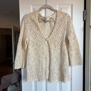 Hand Crotchet Knit V-Neck Cardigan - Cream